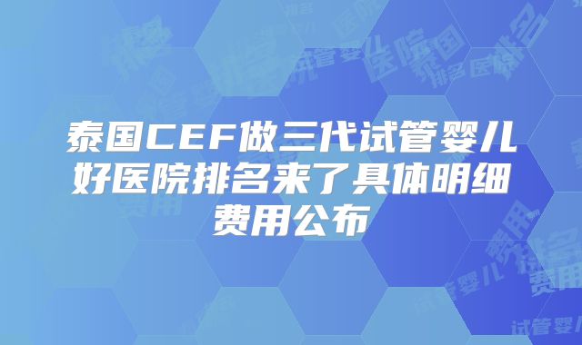 泰国CEF做三代试管婴儿好医院排名来了具体明细费用公布