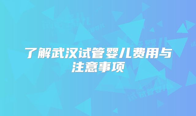 了解武汉试管婴儿费用与注意事项