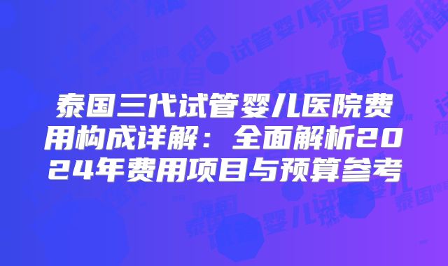 泰国三代试管婴儿医院费用构成详解：全面解析2024年费用项目与预算参考