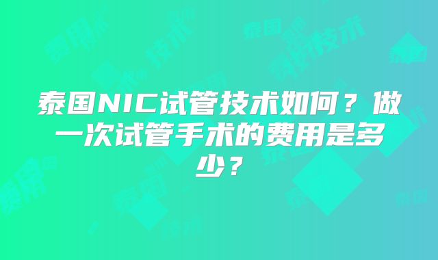 泰国NIC试管技术如何？做一次试管手术的费用是多少？
