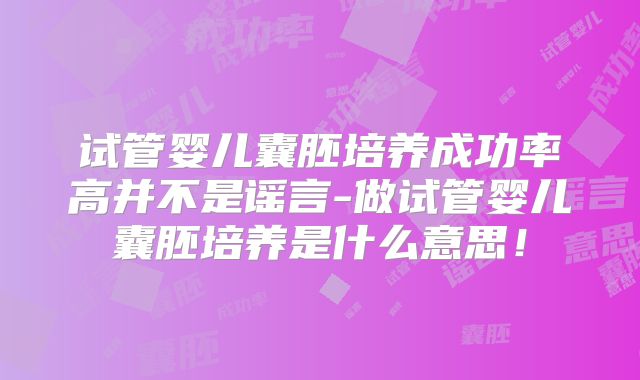 试管婴儿囊胚培养成功率高并不是谣言-做试管婴儿囊胚培养是什么意思！