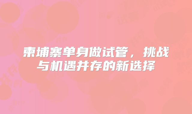 柬埔寨单身做试管，挑战与机遇并存的新选择