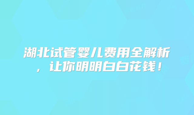 湖北试管婴儿费用全解析,让你明明白白花钱!