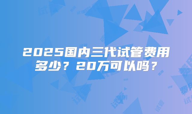 2025国内三代试管费用多少？20万可以吗？