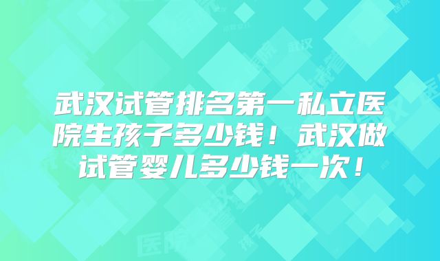 武汉试管排名第一私立医院生孩子多少钱！武汉做试管婴儿多少钱一次！