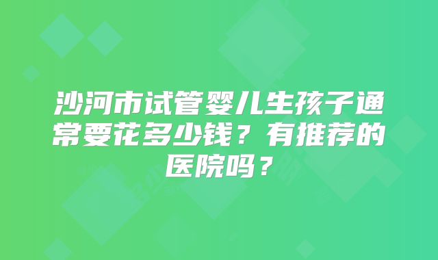 沙河市试管婴儿生孩子通常要花多少钱？有推荐的医院吗？