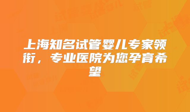 上海知名试管婴儿专家领衔,专业医院为您孕育希望