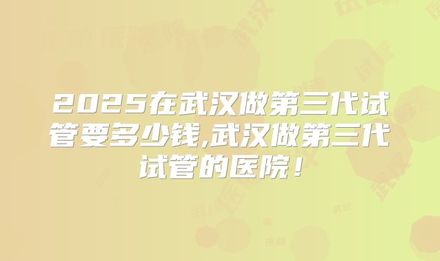 2025在武汉做第三代试管要多少钱,武汉做第三代试管的医院!