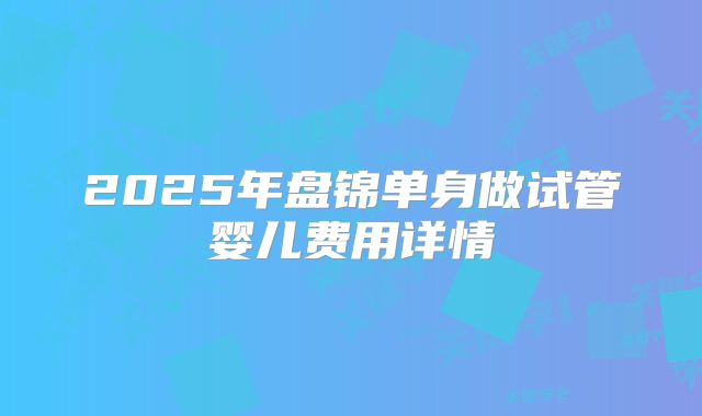 2025年盘锦单身做试管婴儿费用详情