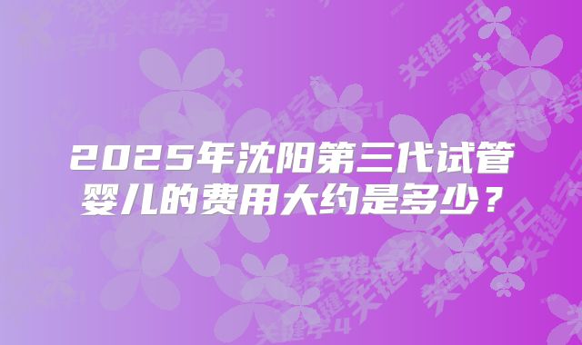 2025年沈阳第三代试管婴儿的费用大约是多少?
