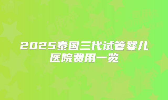 2025泰国三代试管婴儿医院费用一览