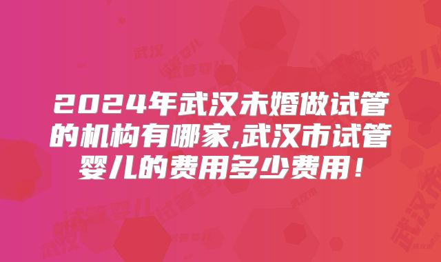 2024年武汉未婚做试管的机构有哪家,武汉市试管婴儿的费用多少费用!