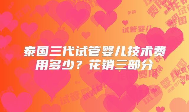 泰国三代试管婴儿技术费用多少？花销三部分