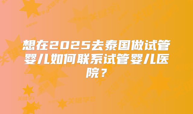 想在2025去泰国做试管婴儿如何联系试管婴儿医院？