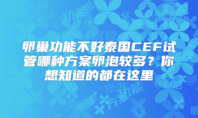 卵巢功能不好泰国CEF试管哪种方案卵泡较多？你想知道的都在这里