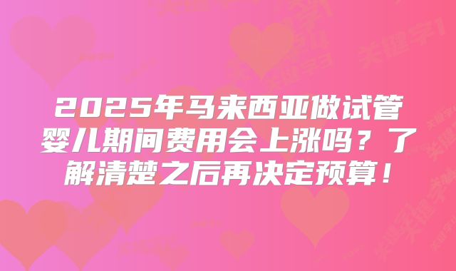 2025年马来西亚做试管婴儿期间费用会上涨吗?了解清楚之后再决定预算!