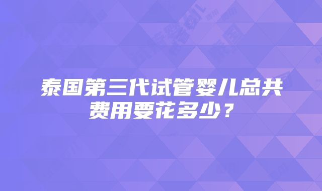泰国第三代试管婴儿总共费用要花多少？