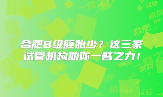 合肥B级胚胎少？这三家试管机构助你一臂之力！