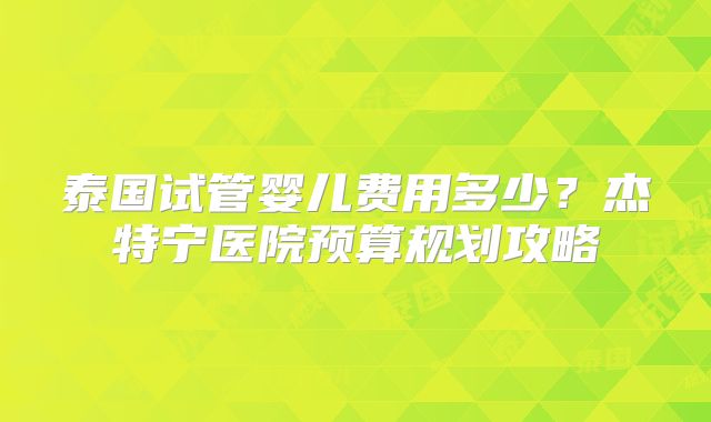 泰国试管婴儿费用多少？杰特宁医院预算规划攻略