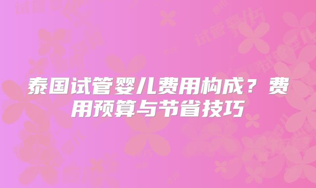 泰国试管婴儿费用构成？费用预算与节省技巧