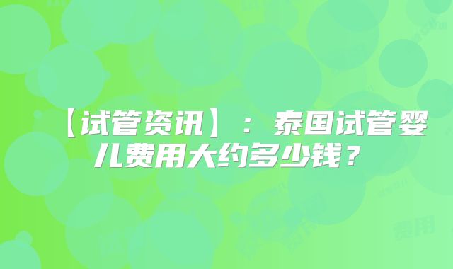 【试管资讯】：泰国试管婴儿费用大约多少钱？