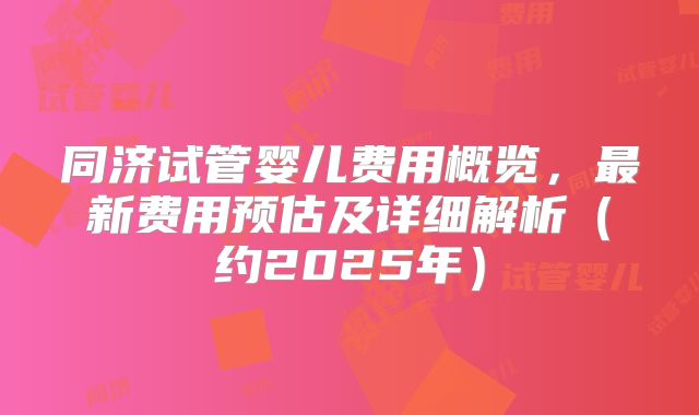 同济试管婴儿费用概览,最新费用预估及详细解析(约2025年)