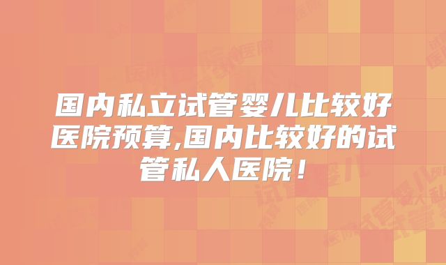 国内私立试管婴儿比较好医院预算,国内比较好的试管私人医院！