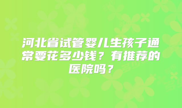 河北省试管婴儿生孩子通常要花多少钱?有推荐的医院吗?