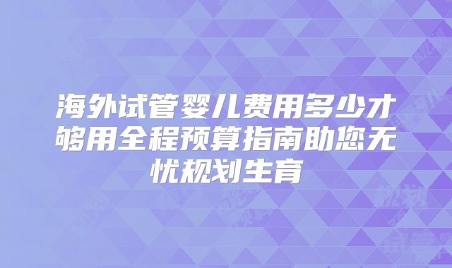 海外试管婴儿费用多少才够用全程预算指南助您无忧规划生育