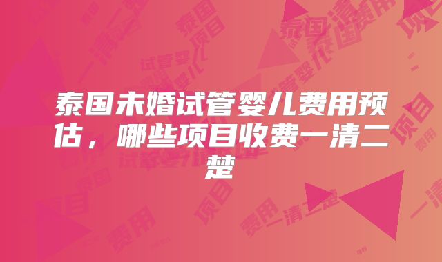 泰国未婚试管婴儿费用预估,哪些项目收费一清二楚