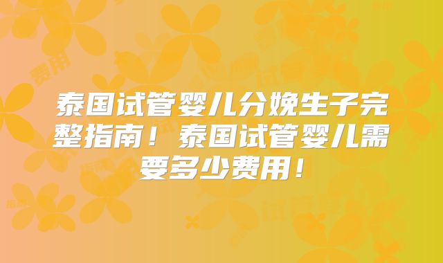 泰国试管婴儿分娩生子完整指南！泰国试管婴儿需要多少费用！