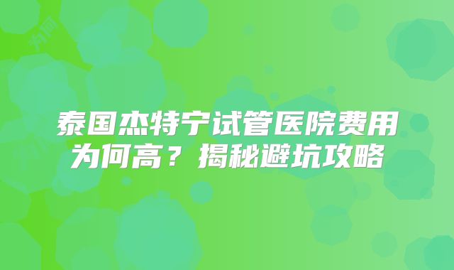 泰国杰特宁试管医院费用为何高？揭秘避坑攻略