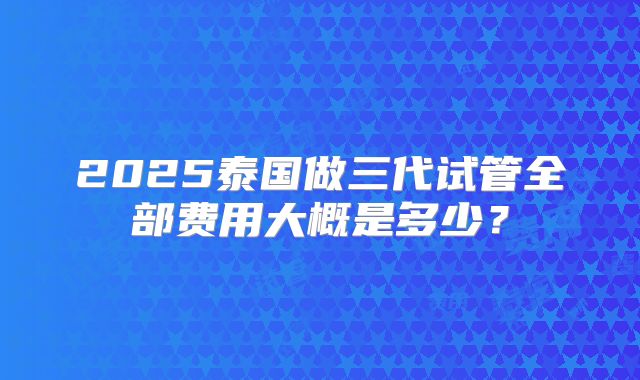 2025泰国做三代试管全部费用大概是多少？