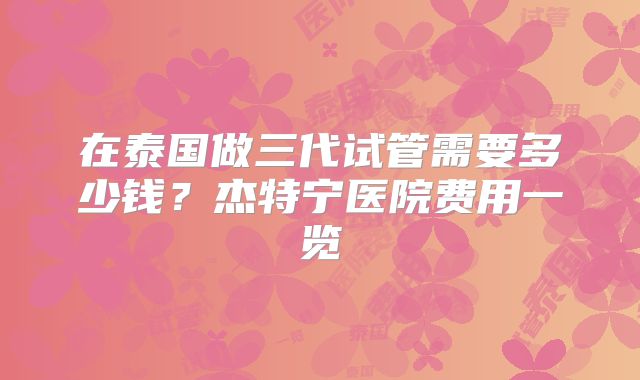 在泰国做三代试管需要多少钱?杰特宁医院费用一览