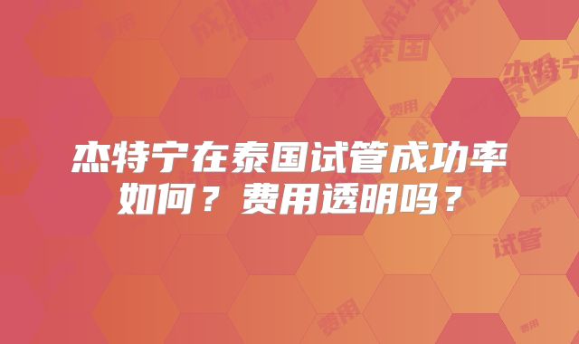 杰特宁在泰国试管成功率如何？费用透明吗？