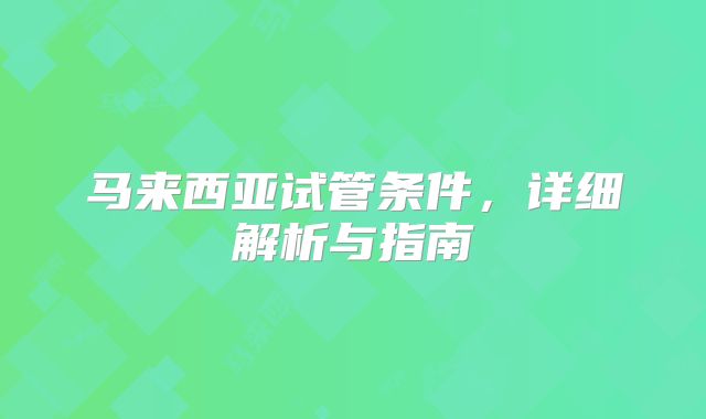 马来西亚试管条件，详细解析与指南