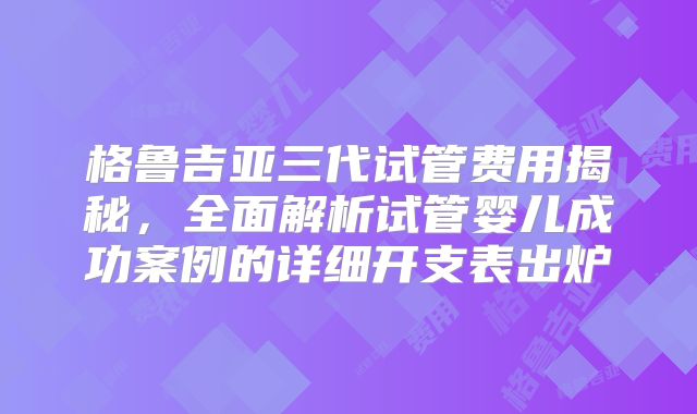格鲁吉亚三代试管费用揭秘,全面解析试管婴儿成功案例的详细开支表出炉