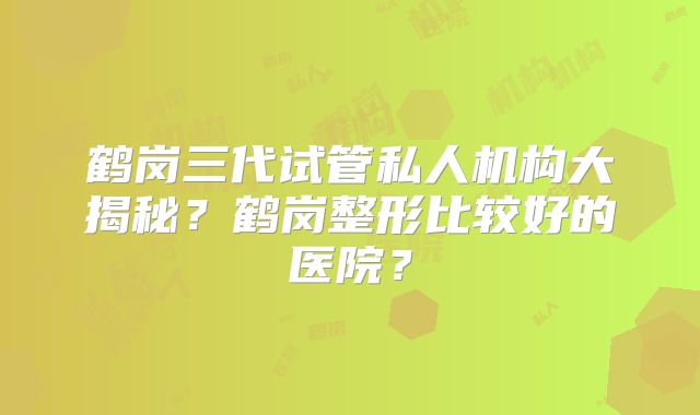 鹤岗三代试管私人机构大揭秘?鹤岗整形比较好的医院?