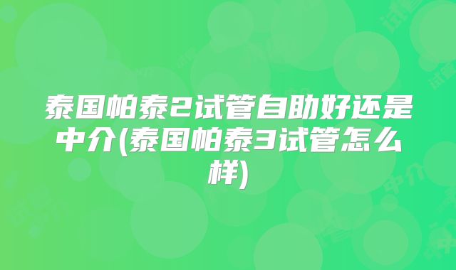 泰国帕泰2试管自助好还是中介(泰国帕泰3试管怎么样)