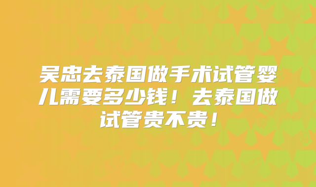 吴忠去泰国做手术试管婴儿需要多少钱！去泰国做试管贵不贵！