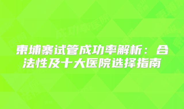 柬埔寨试管成功率解析：合法性及十大医院选择指南