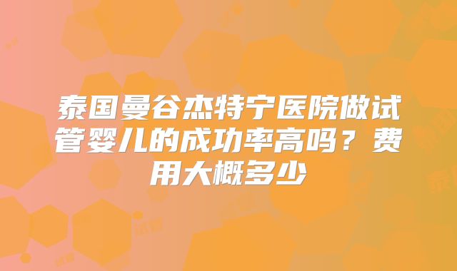 泰国曼谷杰特宁医院做试管婴儿的成功率高吗？费用大概多少