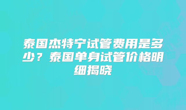 泰国杰特宁试管费用是多少？泰国单身试管价格明细揭晓