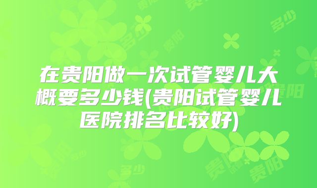 在贵阳做一次试管婴儿大概要多少钱(贵阳试管婴儿医院排名比较好)