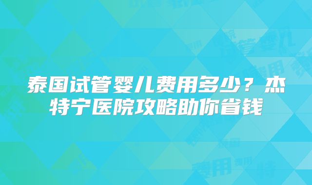 泰国试管婴儿费用多少？杰特宁医院攻略助你省钱