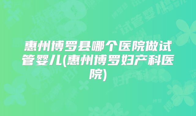 惠州博罗县哪个医院做试管婴儿(惠州博罗妇产科医院)