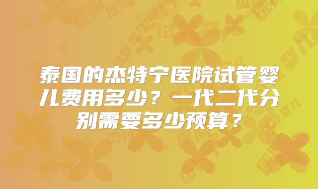 泰国的杰特宁医院试管婴儿费用多少？一代二代分别需要多少预算？