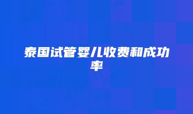 泰国试管婴儿收费和成功率