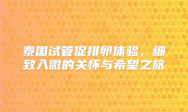 泰国试管促排卵体验,细致入微的关怀与希望之旅