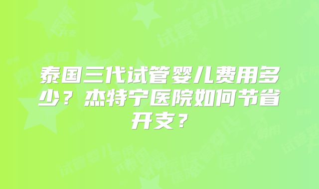 泰国三代试管婴儿费用多少？杰特宁医院如何节省开支？